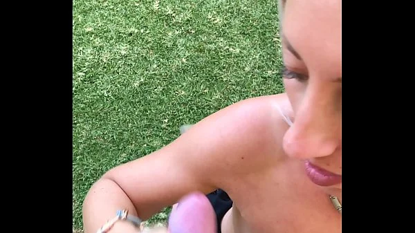 Secret outdoor blowjob during family celebration ends with cum in her mouth