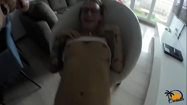 All-natural blonde assistant fucked by Boss on a chair