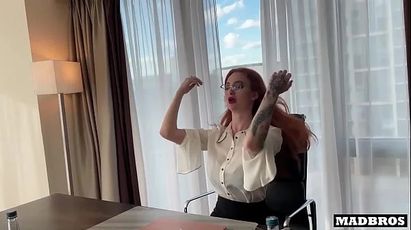 Redhead British milf boss gets anal pounded by 2 blacks in her office after their job interview !!!