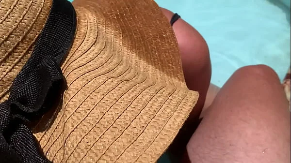 POV hot girl sucking my old dick in swimming pool at resort