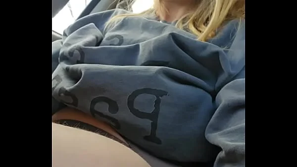 Horny Big Titted Slut with a Bush Squirt Cums in her Car in the Drive Thru at In and Out