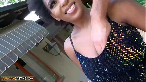 African Casting - Busty Ebony In Sequin Dress Impressed By The Size