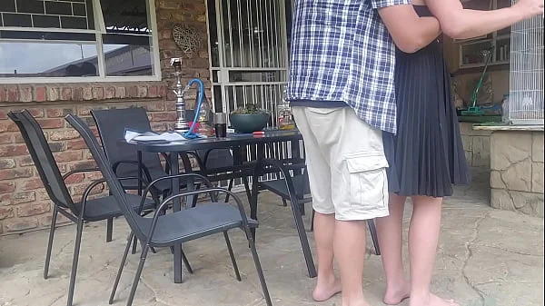 Neighbours wife outdoor upskirt fuck while he is at work