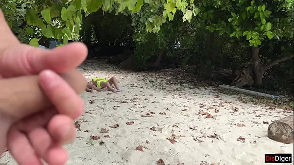 Voyeur pervert jerks off busty MILF and her stepdaughter and cums on their faces while they sunbathe