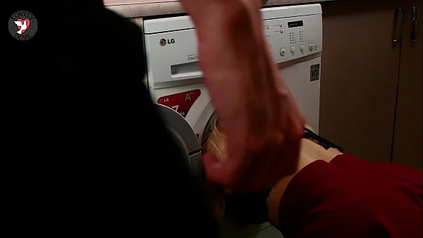 Blonde teen got her tight asshole fucked after stuck in washing machine