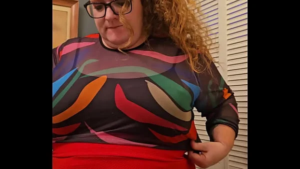 Horny bbw secretary flashes tits and panties