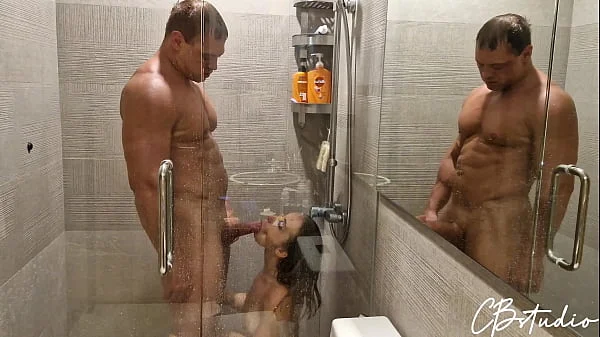 My friend's wife liked fucking in the shower and she came to me again to get a hot creampie