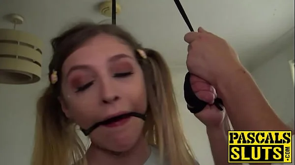 Petite British sub swallowing cum after rough dom treatment