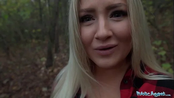 Public Agent Beautiful Busty Blonde takes her clothes off in the woods before fucking