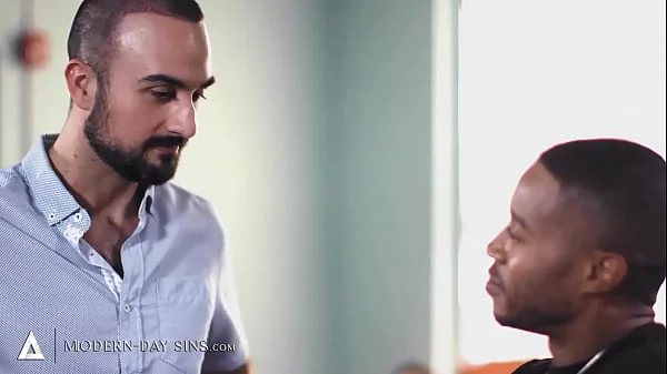 MODERN-DAY SINS - Wife Lets Bi-curious Husband Try His First Dick Bareback! INTERRACIAL THREESOME!